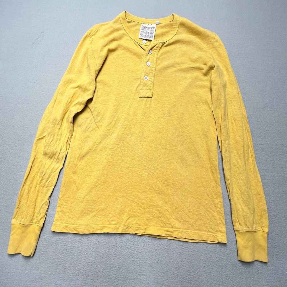 Jungmaven Hemp Organic Cotton Henley Shirt Men XS Mustard Yellow Long Sleeve USA